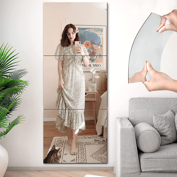 Full Length Mirror tiles, 4 Pcs Square Mirror Tiles Self Adhesive Acrylic Mirror Tiles Frameless Wall Mirror Set for Home Living Room Bedroom Decor
