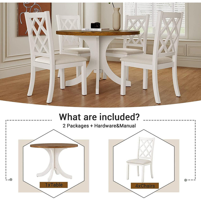 Dining Table Set for 4, Mid-Century Solid Wood 5-Piece round Dining Room Table Set