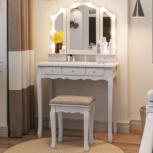 Lighted Tri-Folding Mirror Vanity Set