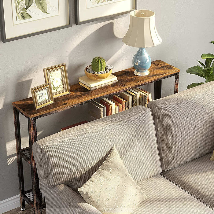 Rustic Console Table with Mesh Shelves
