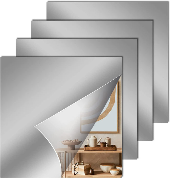 4pcs 30cm Mirror Tile Wall Sticker Square Self Adhesive Room Decor Stick On  Art Mirror Living Room Decoration