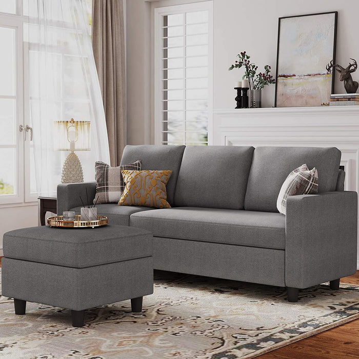 Grey Convertible L-Shaped Sectional Sofa