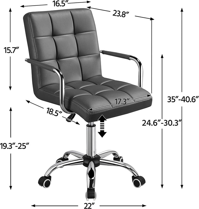 Grey Leather Office Chair with Armrests and Wheels