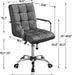 Grey Leather Office Chair with Armrests and Wheels