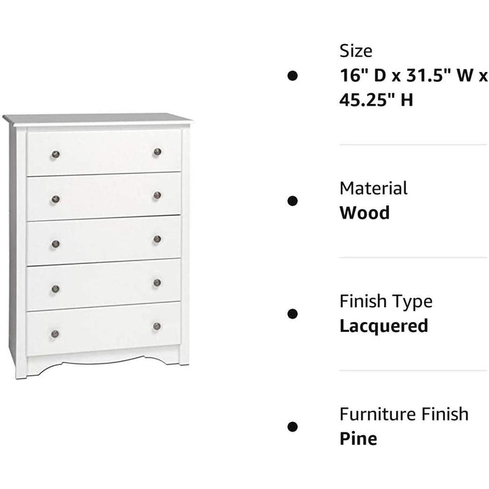 White Monterey 5-Drawer Bedroom Chest