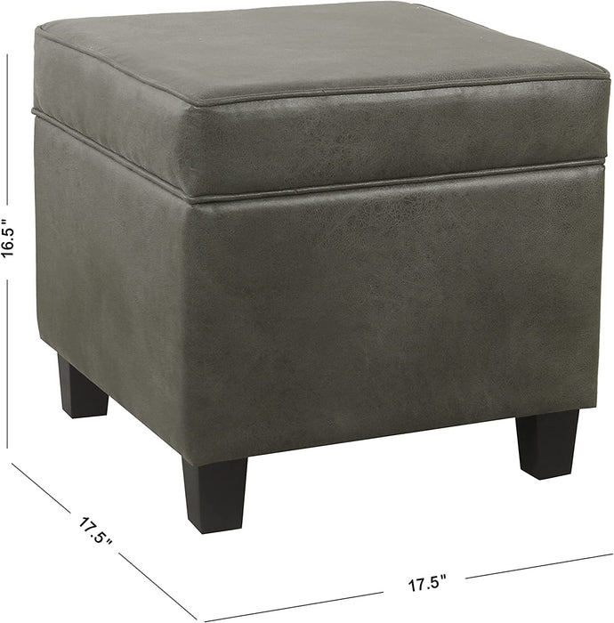 Gray Faux Leather Ottoman with Removable Top