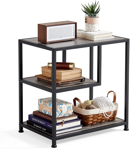Greige 3-Tier Industrial End Table with Open Shelves