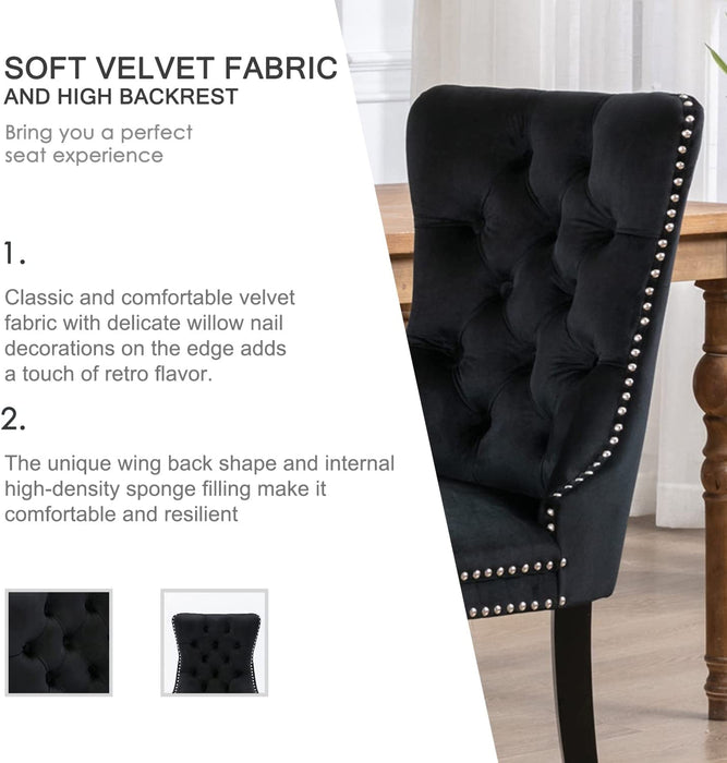 Black Velvet Tufted Dining Chairs Set of 6