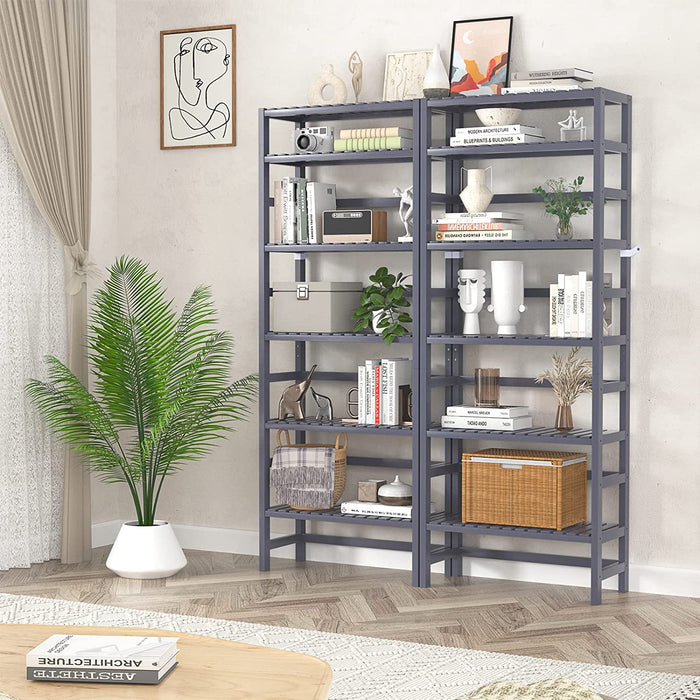 Adjustable 6-Tier Bamboo Bookshelf for Multiple Rooms