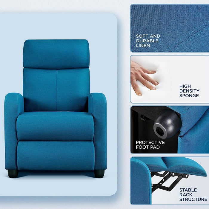 Blue Fabric Recliner Chair