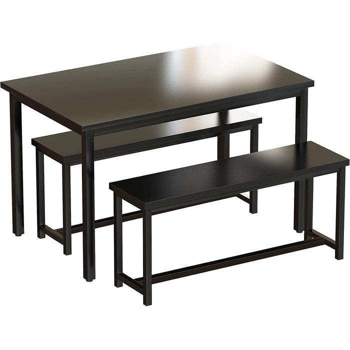 3-Piece Dining Table Set with 2 Benches, Sturdy Structure