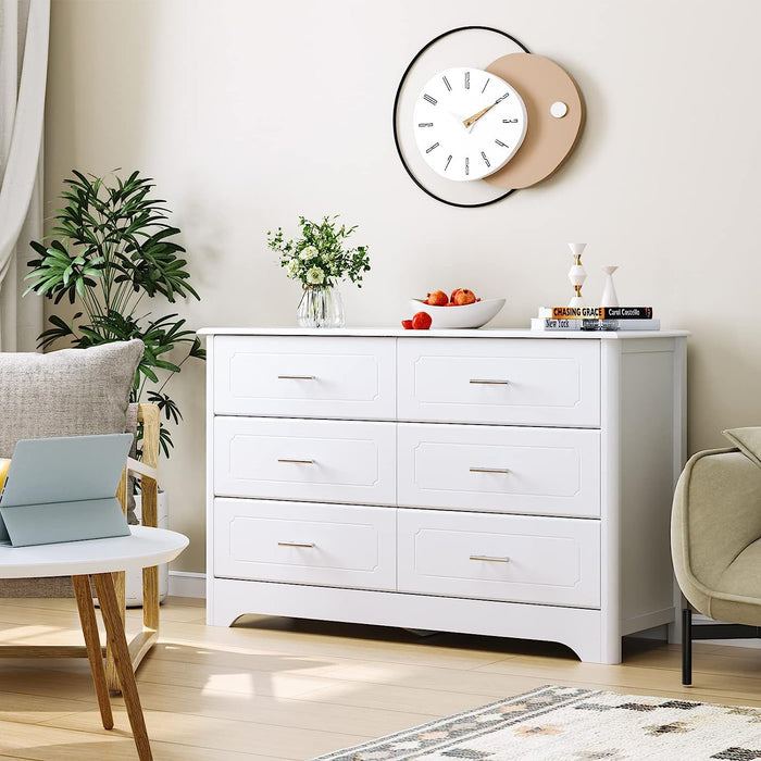 6 Drawer Dresser with Metal Handles, White