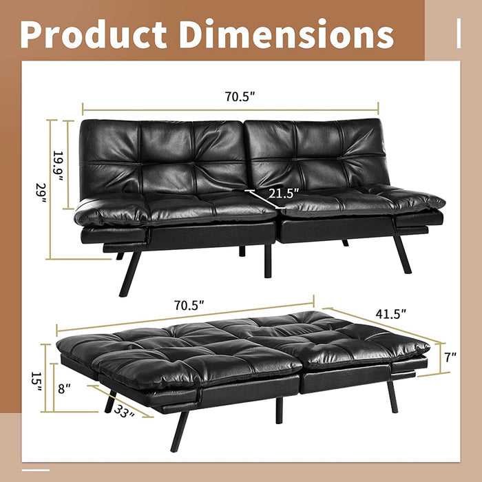 Modern Black Convertible Memory Foam Sofa Bed