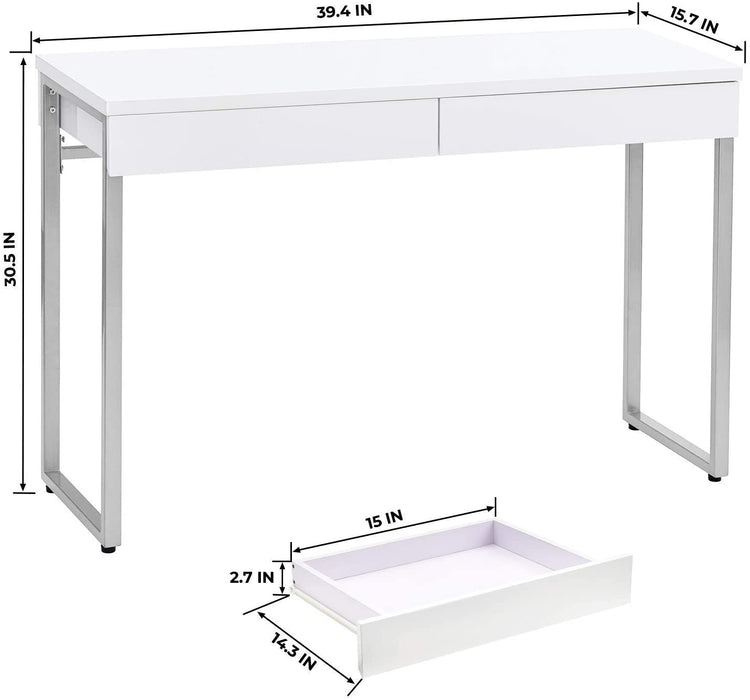 Glossy White 2-Drawer Vanity Desk