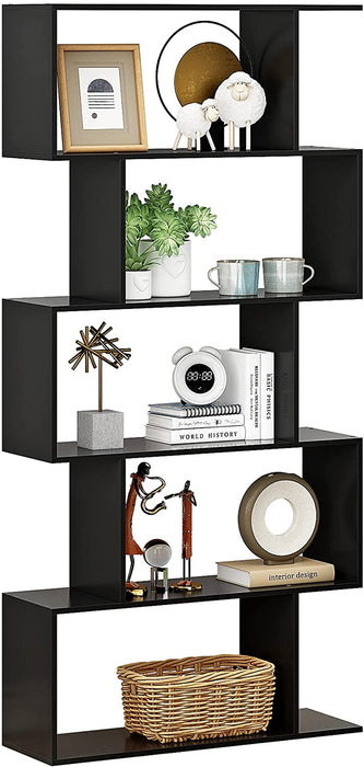 Modern S-Shaped Black Bookcase for Multifunctional Storage