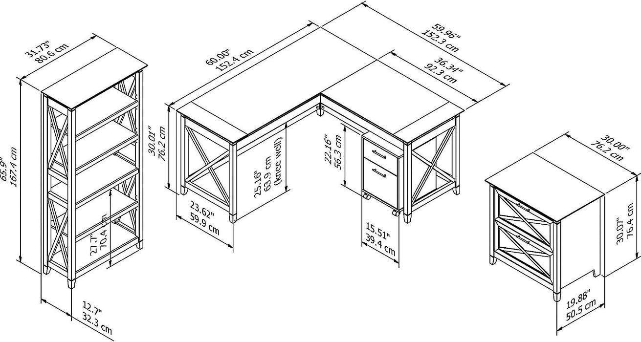 Bing Cherry L-Shaped Desk W/ File Cabinets