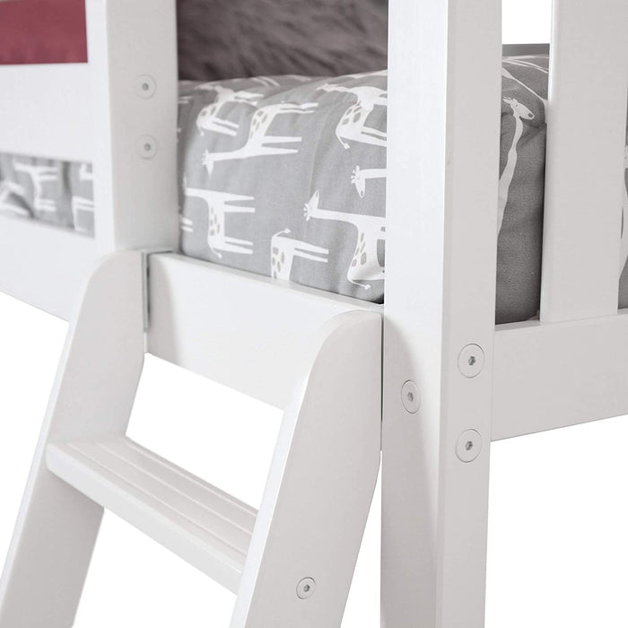 White/Grey Twin Low Loft Bed with Curtains