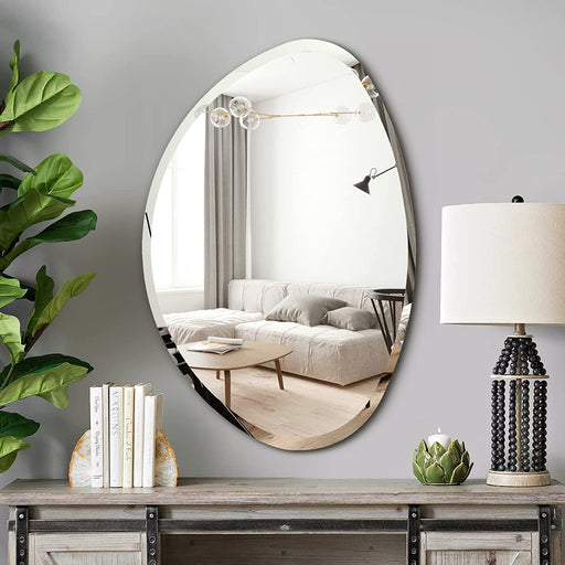 Wall Mirror 36"X 24" Stone Mirror Beveled Edge Frameless Mirror Hanging or Leaning against Wall Large Mirror for Bedroom Living Room Entryways