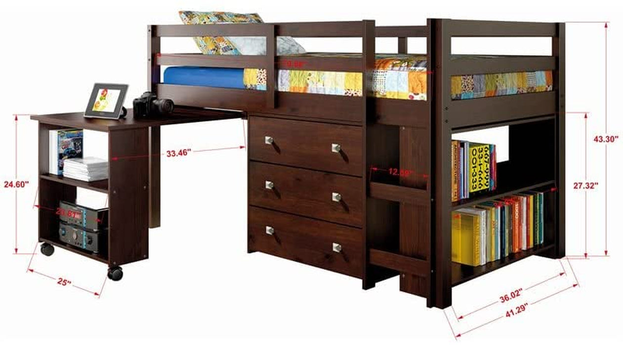 Low Study Loft Bed in Dark Cappuccino