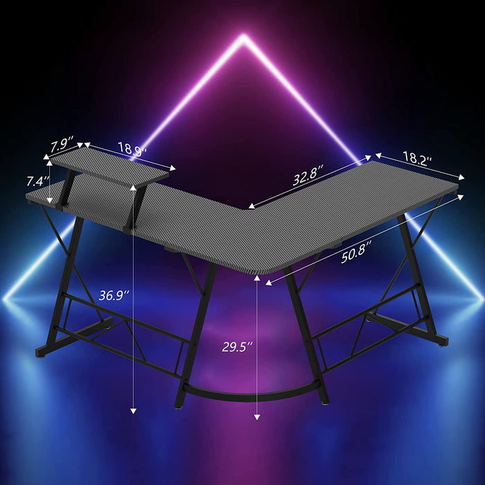 Carbon Fiber L-Shaped Gaming Desk with Laptop Stand