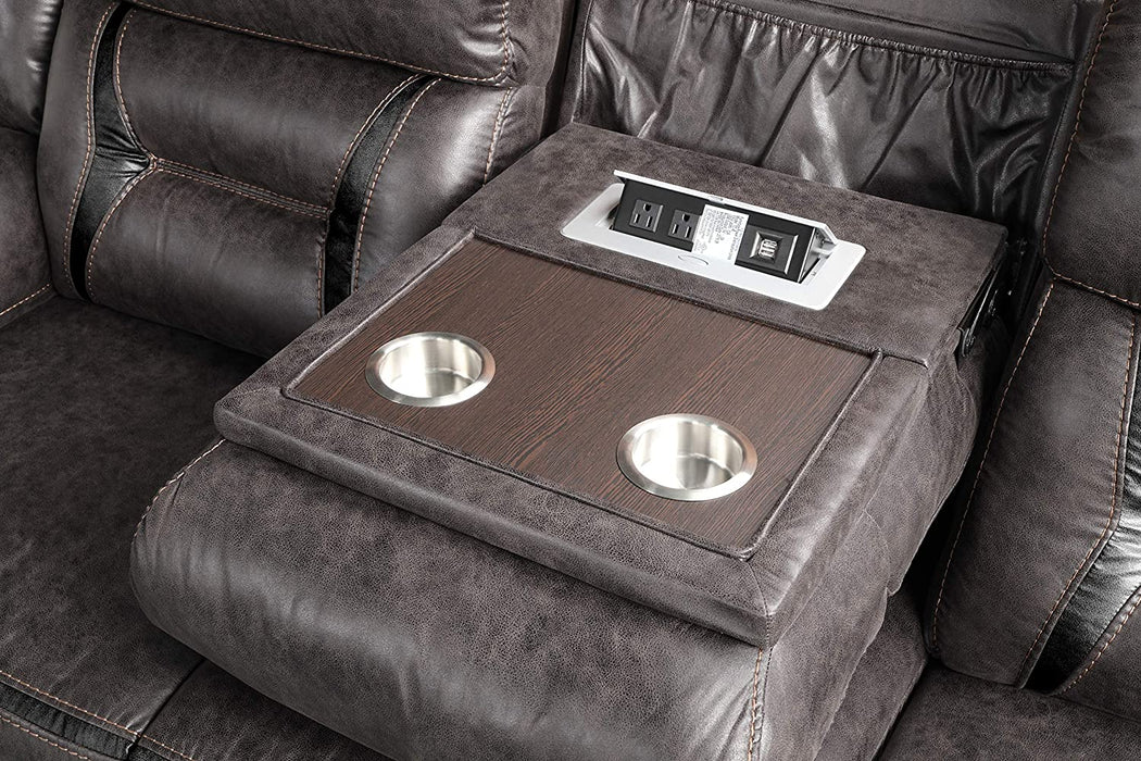 Dark Chesnut Recliner Sofa with Console