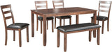 6 Piece Wooden Dining Table Set for 4-6 with Bench and Chairs