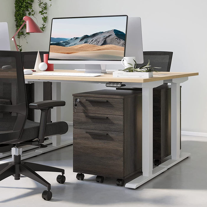 Walnut Locking File Cabinet with Rolling Casters