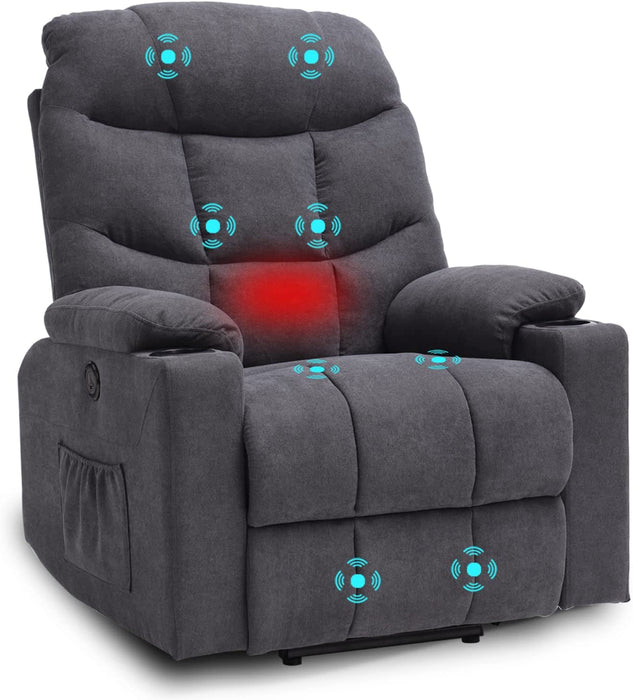 Power Recliner Chair with Vibration Massage and Heat, Gray