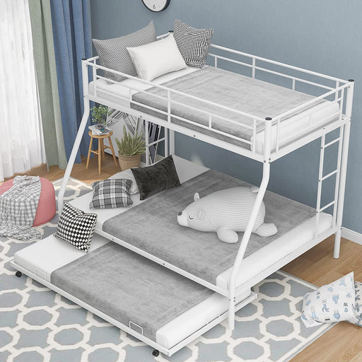 Triple Bunk Bed with Trundle, Steel, White