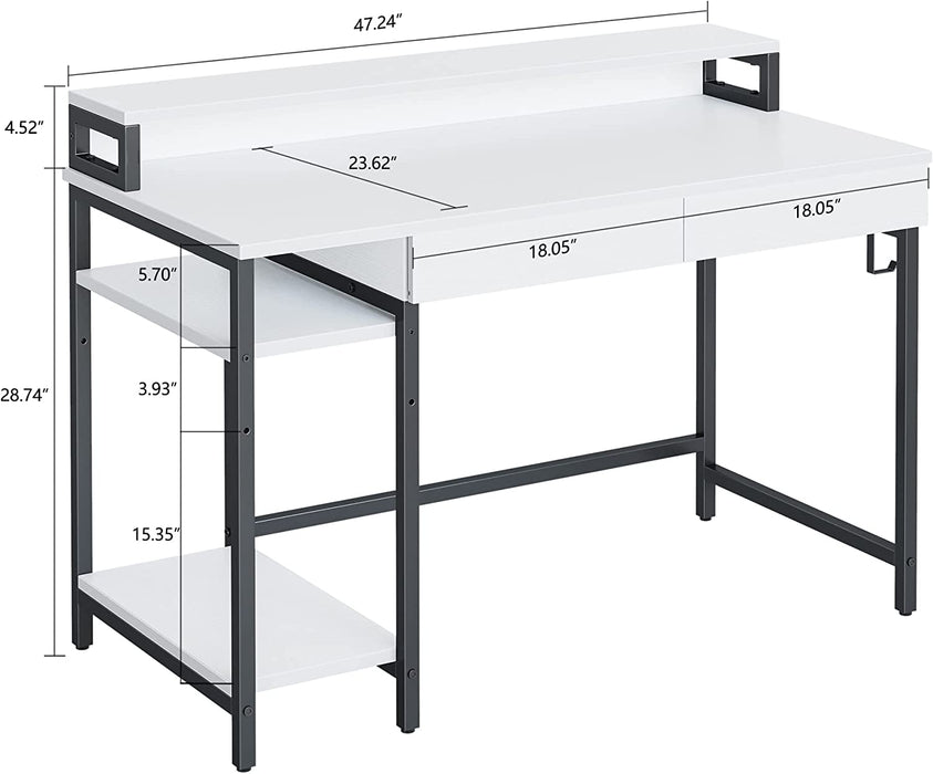 White 47″ Desk with Monitor Stand & Storage