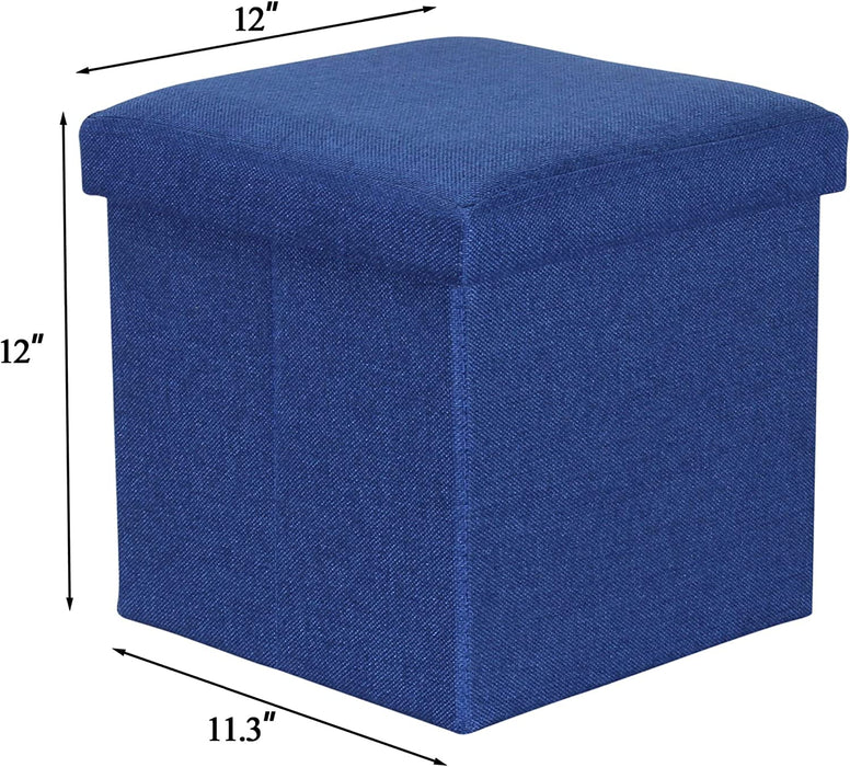 Linen Blue Ottoman Cube with Storage and Seat