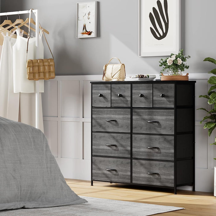 Black Wood Grain 10 Drawer Storage Dresser