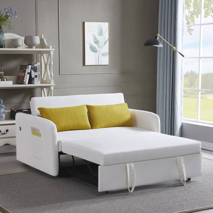 Convertible Loveseat with Pull Out Bed - White