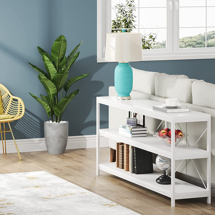 3-Tier White Sofa Table with Storage Shelves