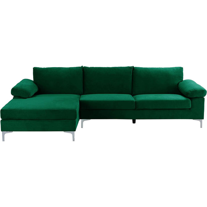 Large Green Velvet L-Shape Sectional Sofa