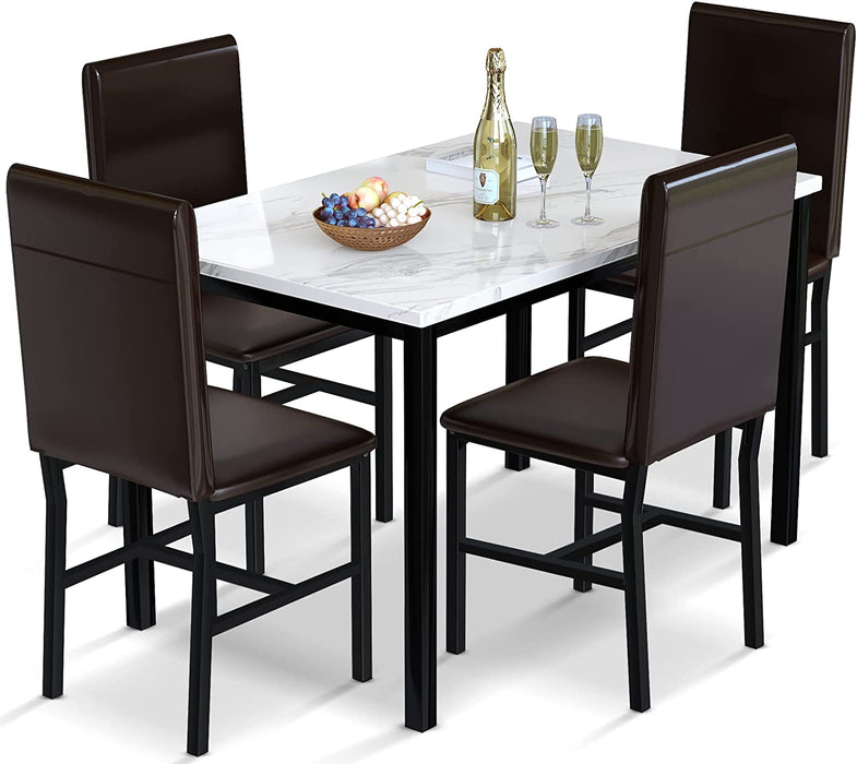 5 Piece Faux Marble Dining Table Set