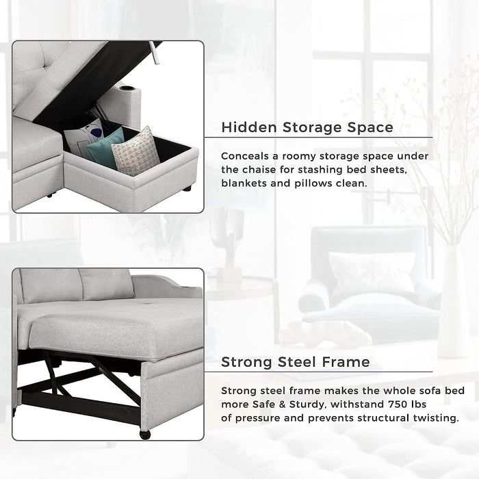 Pull-Out Sectional Sofa Bed with Storage