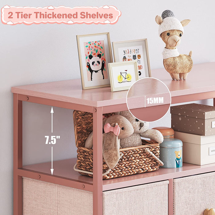 Pink Dresser with 7 Drawers and 2 Shelves