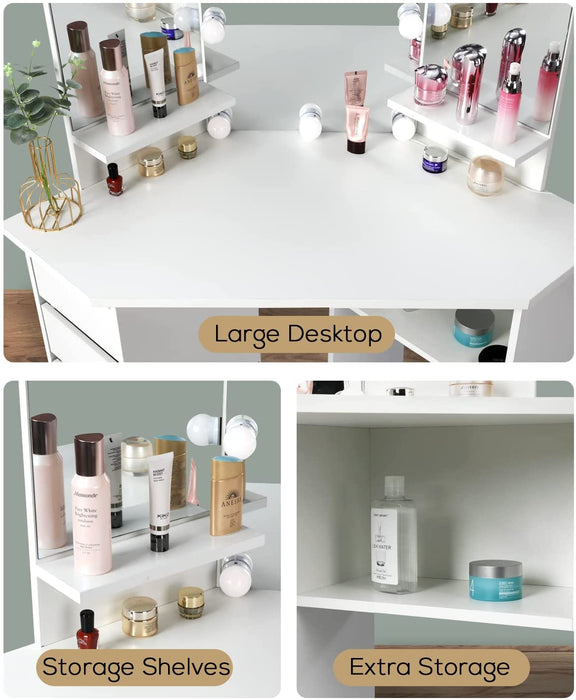 Vanity Desk Set with Lighted Mirror & Shelves