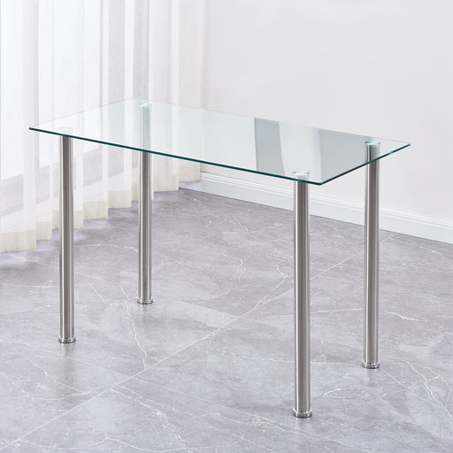 Clear Glass Kitchen Table, Rectangular, Chrome Legs