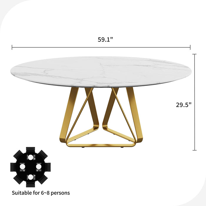 Nordic White Marble Top Dining Table, Seats 6