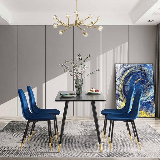 5-Piece Dining Table Set with Gold Metal Legs, Blue