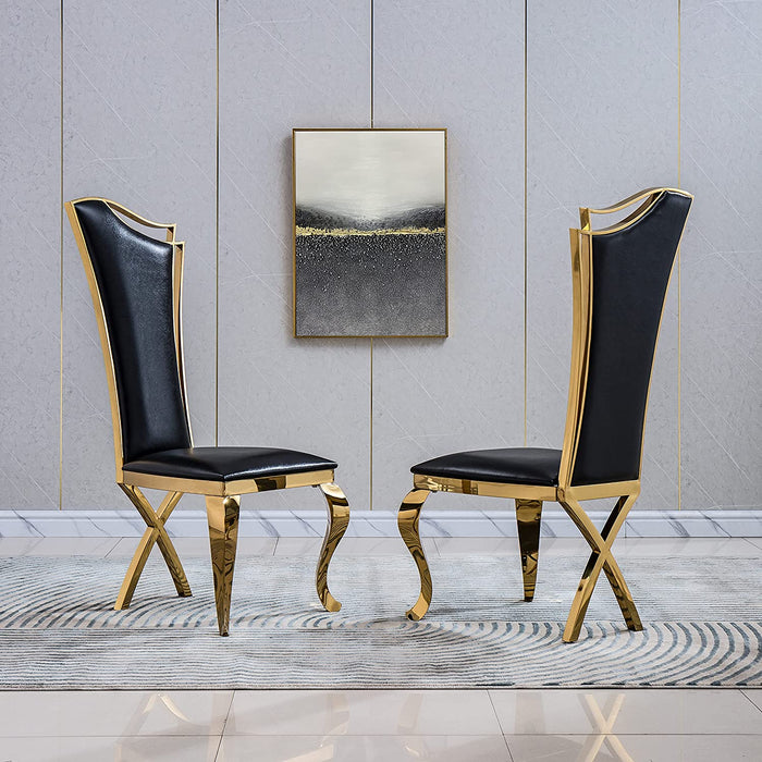 Luxury Highback Leather Dining Chairs Set of 2 in Gold