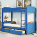 Upholstered Twin Bunk Bed with Drawers, Blue