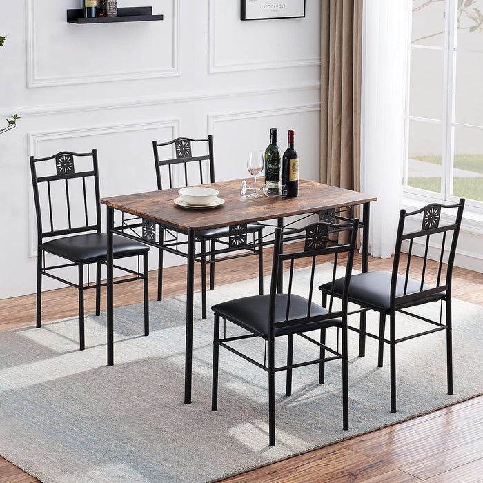 Kitchen Dining Room Table Sets for 4, Retro-Brown