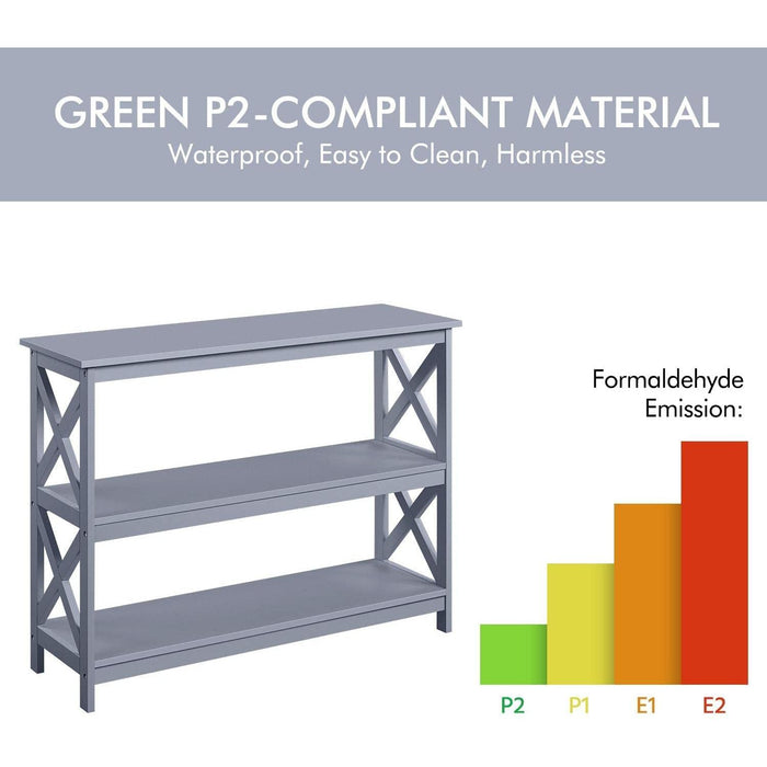 Gray 3-Tier Console Table with Storage Shelves