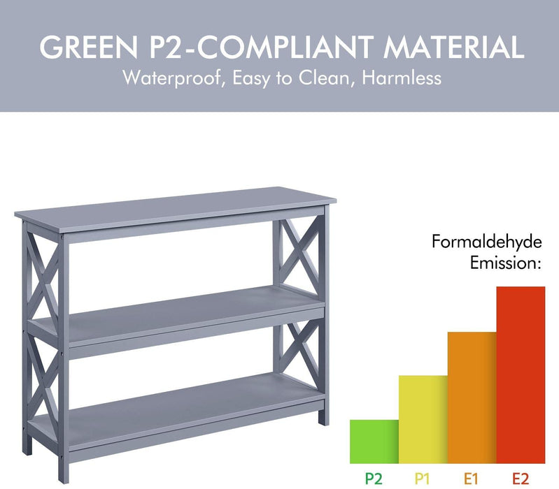 Gray 3-Tier Console Table with Storage Shelves