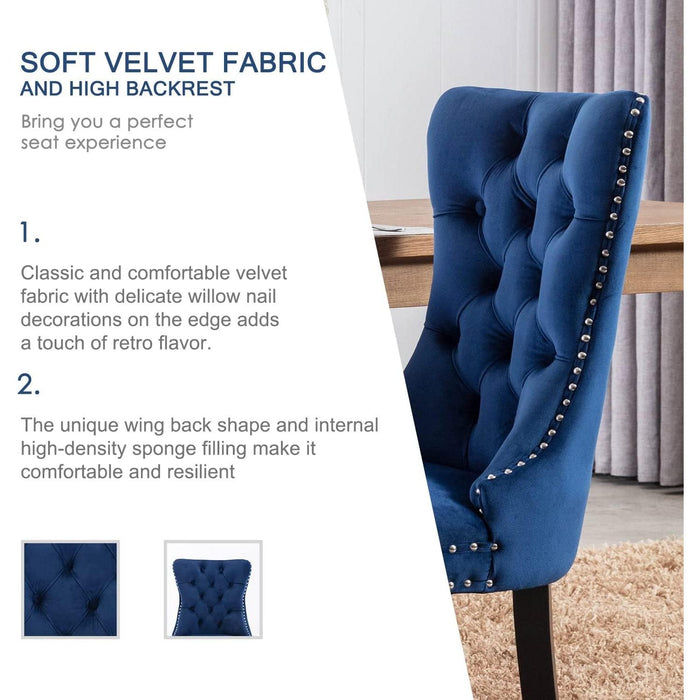 Blue Velvet Upholstered Dining Chairs Set of 6
