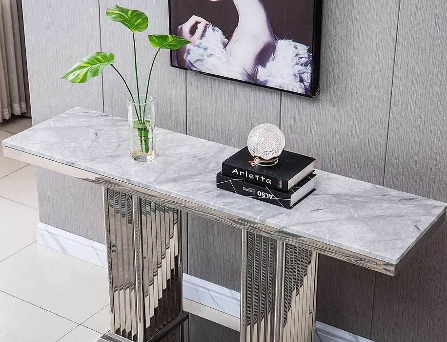 Luxury Marble Console Table with Double Pedestal Base