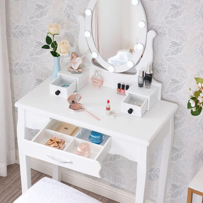 White Makeup Vanity Set with LED Lighted Mirror